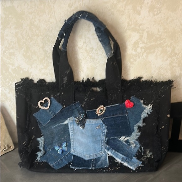 Handmade Handbags - Darrah Ashley Stylish Denim Patchwork Tote Bag with pins